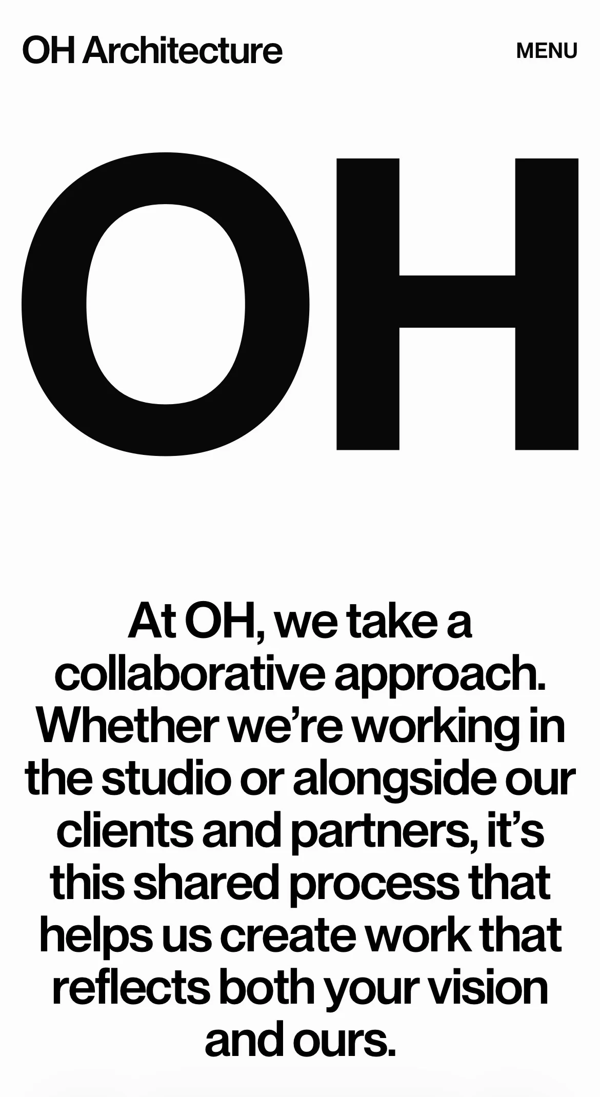 OH Architecture heading with a statement about their collaborative approach to work with clients and partners.